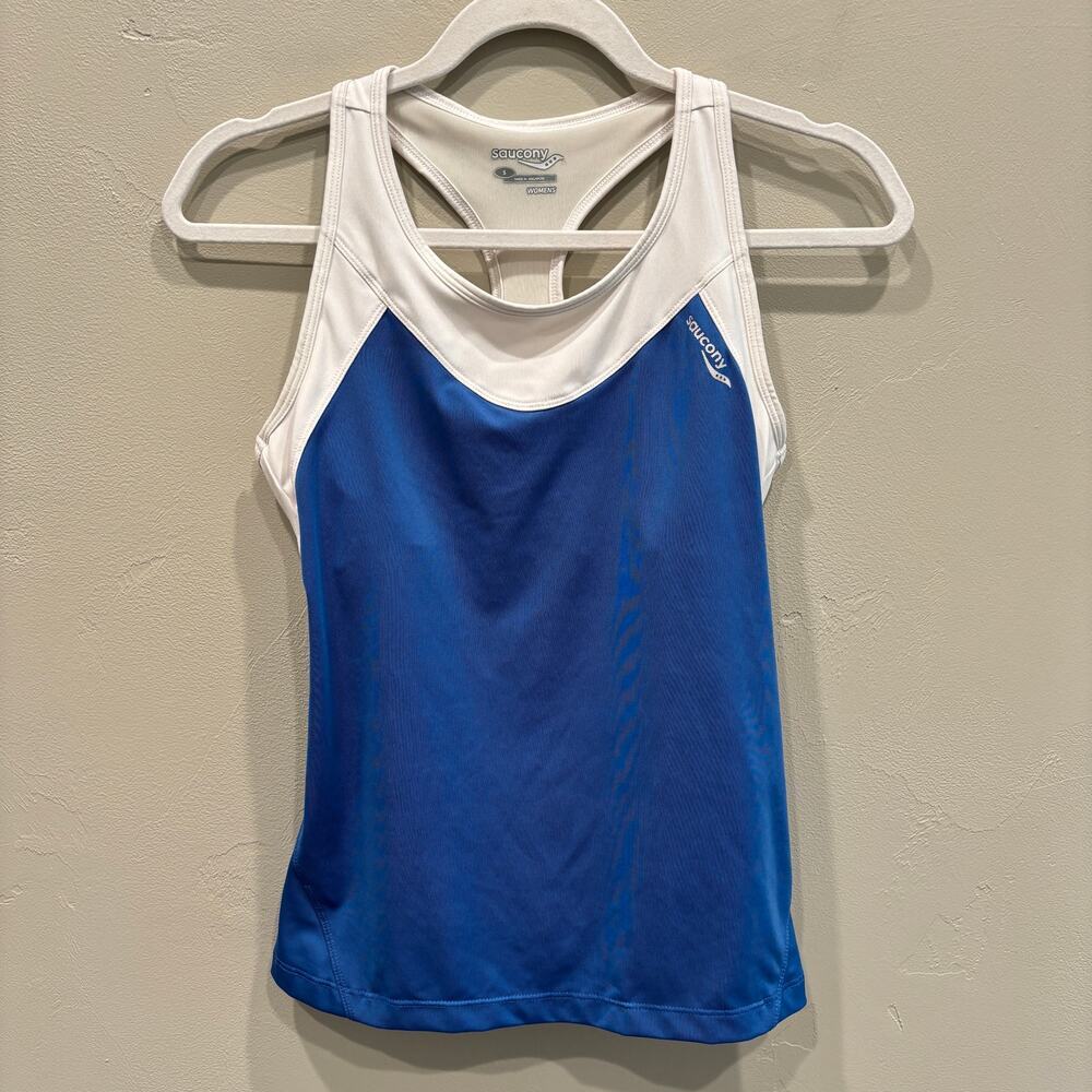 Saucony Women’s Built in Bra Racerback Tank Top Blue White - Size: Small